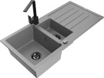 MEXEN - Andres granitový dřez s odkapávačem včetně baterie Rita, šedá 6515-71-670300-70-B
