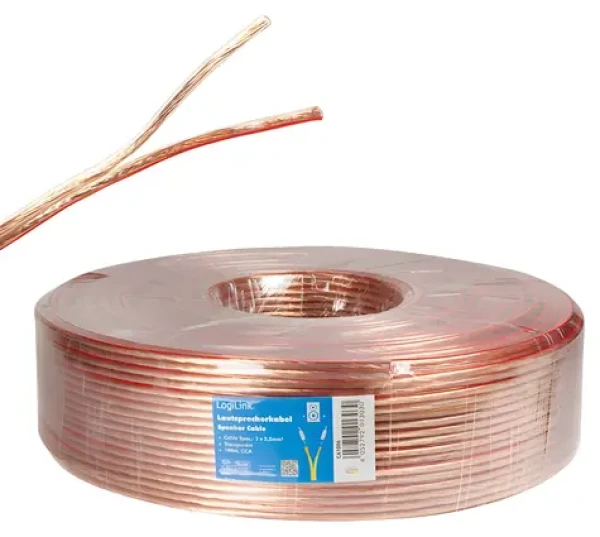 LogiLink Reproduktorový kabel průhledný / Reproduktorový kabel / 2x 2,5 mm2 / 100 m / CCA (CA1086)