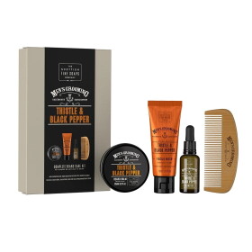 SCOTTISH FINE SOAPS Pánská sada s péčí o pleť a vousy Thistle/Black Pepper – set 4 ks, oranžová barva, dřevo, plast