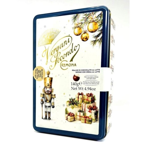 Vergani Louskáček plechová dóza modrá s pralinkami 140g