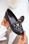Kožené Lakované Mokasíny Se Zlatou Dekorací Laura 2927 Černé 36