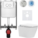 CERANO Závěsné WC s bidetem Basic/Cronus Standard - bílá lesklá - WC tlačítko Dualo/Bílá - pro zazdění - 59,3x38,4 cm