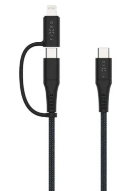 FIXED Dlouhý nabíjecí a datový opletený kabel s konektory USB-C/USB-C a Lightning adaptérem PD 3m MFi PD 60W šedý (FIXDB-CCL3-GR)