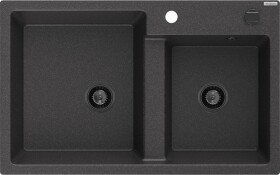 MEXEN/S - Tomas granitový dřez 2-bowl 800 x 500 mm, černá kropenatá, + černý sifon 6516802000-76-B