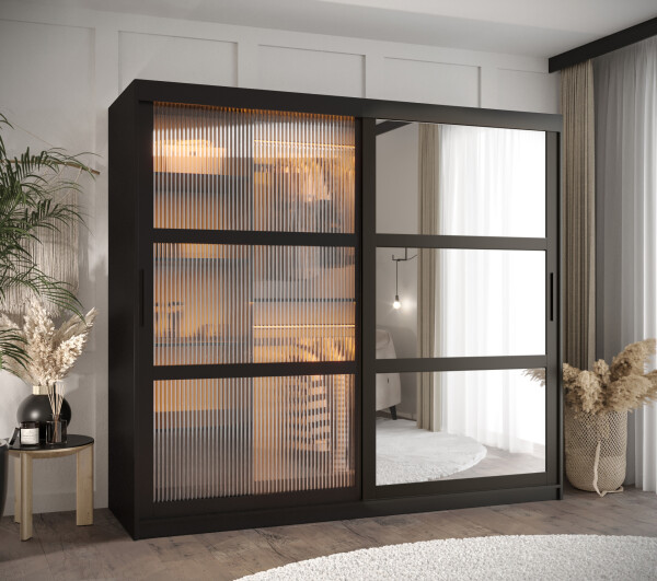 Šatní skříň Abi Flutes 2 Rozměry: 200 cm, Barva korpusu + barva dveří: Černá + Černá