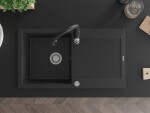 MEXEN/S - Leo granitový dřez 1-miska s odkapávačem včetně baterie Savita, černá/stříbrná metalik 6501-73-672601-70