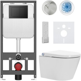 CERANO Závěsné WC s bidetem Basic/Cronus Premium - bílá lesklá - WC tlačítko Maxio/Černá - závěsné - předstěnová instalace - 59,3x38,4 cm