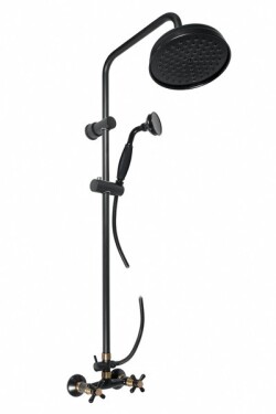 SLEZAK-RAV - Vodovodní baterie sprchová MORAVA RETRO s hlavovou a ruční sprchou, Barva: černá matná/stará mosaz, Rozměr: 150 mm MK181.5/7CMATSM