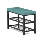 Botník 2 police, potah zelená látka, kov - černý matný lak