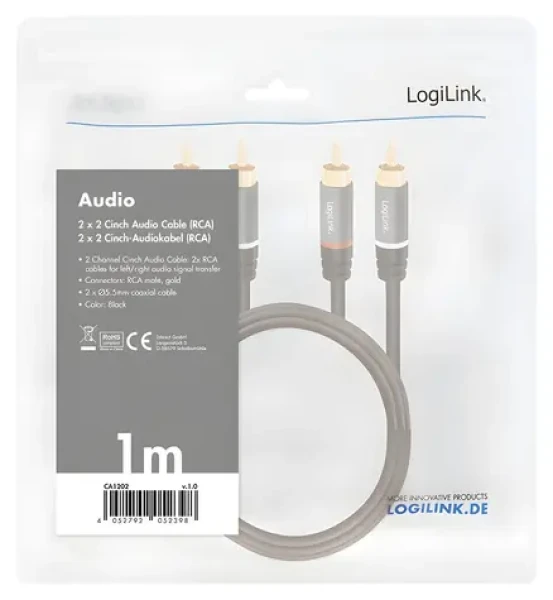 LogiLink RCA černá / Kabel RCA / 2x RCA - 2x RCA / 1 m / pozlacený (CA1202)