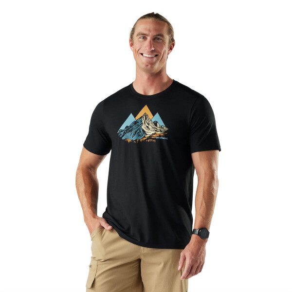 Pánské merino tričko s krátkým rukávem SMARTWOOL Men's Peak Bagger Active Short Sleeve Gr, Black velikost: S