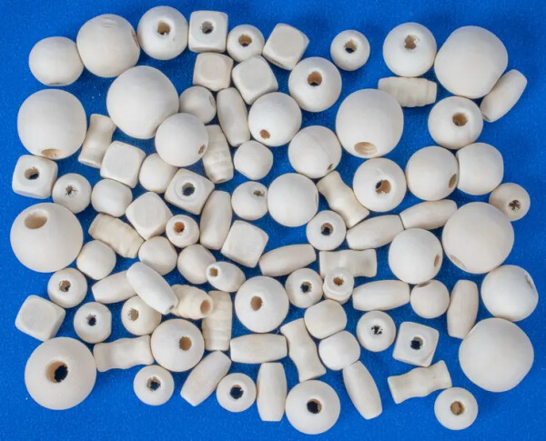 Korálky dřevěné 50g - Natural, mix velikostí