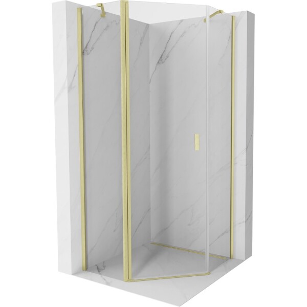 MEXEN/S - Mist sprchový kout pětiboký křídlový 90 x 90, transparent, zlato kartáčovaná 8A8-090-090-55-00