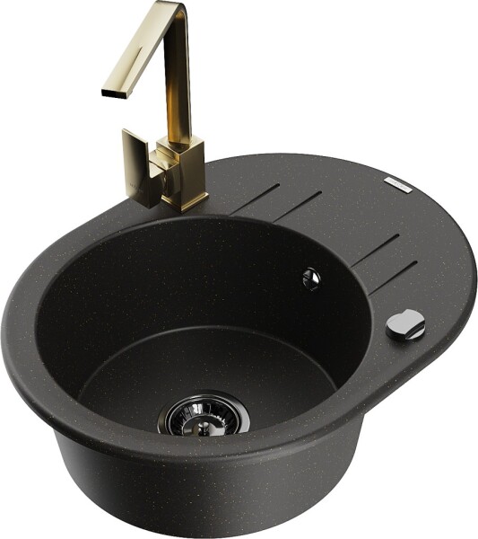MEXEN/S - Kevin granitový dřez s odkapávačem včetně baterie Rita, černá/zlatá metalik 6517-75-670300-50-B
