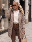 Dlouhá dámská prošívaná přechodová bunda, béžová, FashionStreet TY5866 XXL