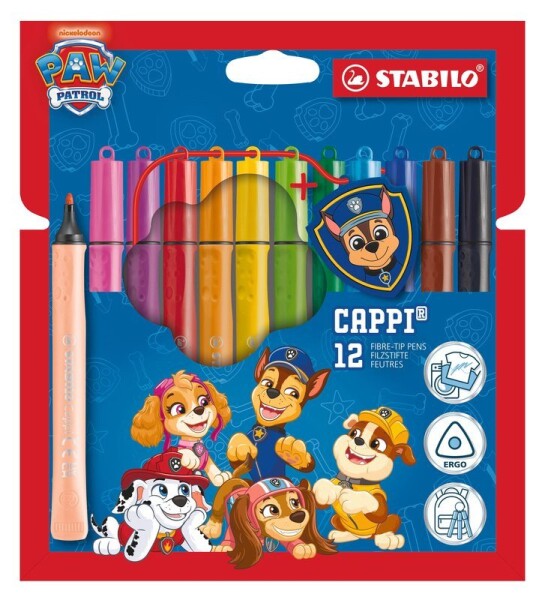 Vláknový fix - STABILO Cappi PAW Patrol - 12 ks sada - s Chaseovým policejním odznakem