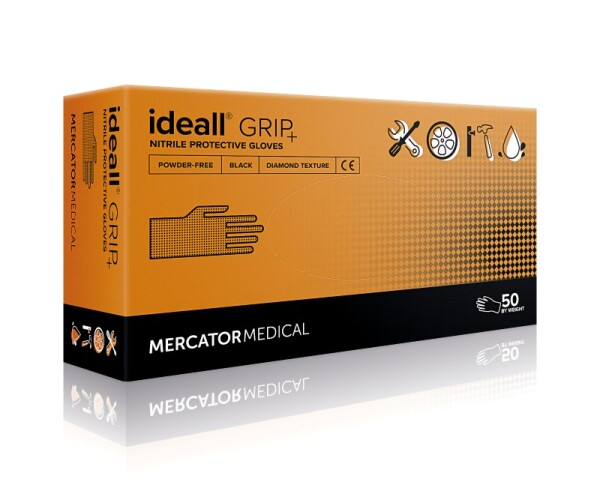 Mercator Medical Nitrilové jednorázové rukavice Ideall Grip+ černé velikost XXL * 18980_XXL-B