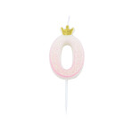 Svíčka číslo 0 růžová s korunkou a glitrem 9,5 cm Svíčka číslo 0 růžová s korunkou a glitrem 9,5 cm