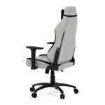 Herní křeslo, stříbrná látka, houpací mechanismus, polohování opěradla 90°-180°, 3D područky, polštáře z paměťové pěny,