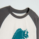 Tričko s dlouhým rukávem a potiskem dinosaura- bílé - 122 CREAMY