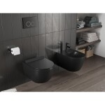 MEXEN/S - Carmen Závěsná WC mísa Rimless Tornado včetně sedátka s slow slim, duroplast, černá mat 30880185T