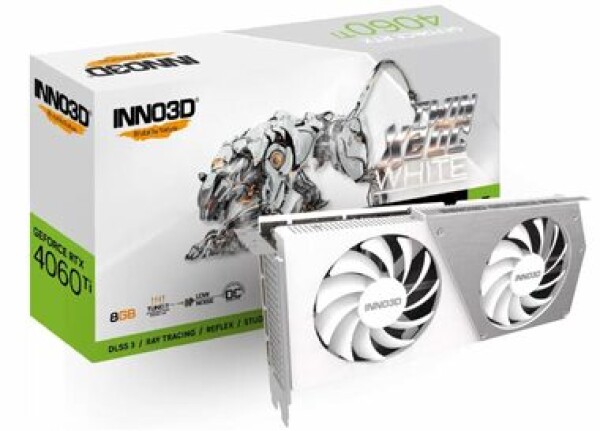 INNO3D GeForce RTX 4060 Ti Twin X2 OC White 8GB / 2310 - 2565 MHz / 8GB GDDR6 / 128bit / 1x HDMI+3x DP / 160W (8) (N406T2-08D6X-171153W)