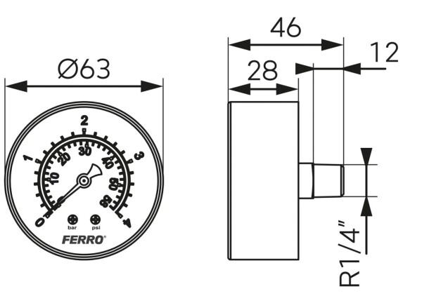 NOVASERVIS - Manometr 63mm 1/4" Axiál 0-4 bar M6304A