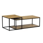 Stůl konferenční, set 2 ks, MDF deska, dekor divoký dub, kovová podnož, černý lak