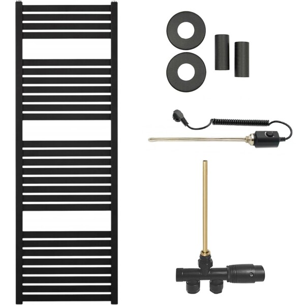 CERANO Koupelnový radiátorový set Vincenzo - kombinované vytápění, termo tyč - boční jednobodové připojení - 300W - černá matná - 1330x450 mm