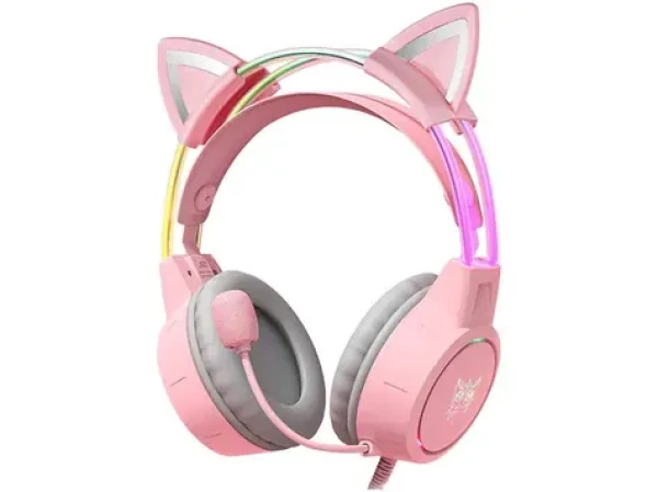 ONIKUMA X15Pro s kočičíma ušima růžová / Herní sluchátka / mikrofón / USB / 3.5 mm (X15PROP with cat ear)