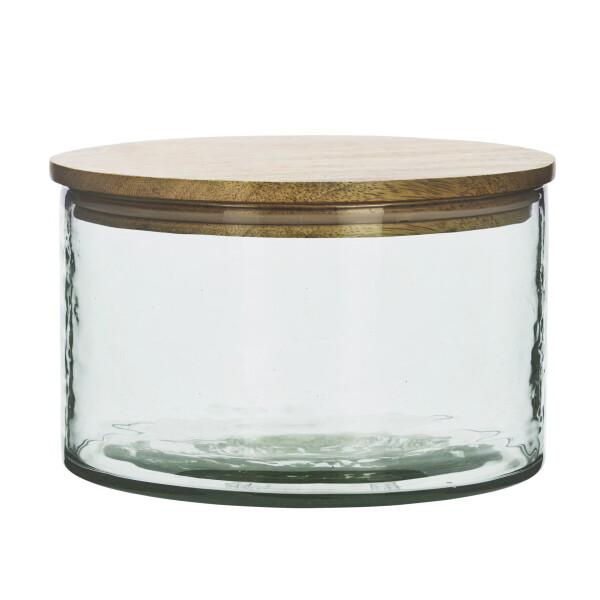 MADAM STOLTZ Skleněná dóza s dřevěným víčkem Bamboo wide, čirá barva, sklo, dřevo