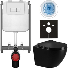 CERANO - Kompletní WC set Basic/Cesso - černá lesklá - WC tlačítko Modulo/Bílá - pro zazdění - 49x36 CER-8050BD86316