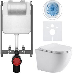CERANO Kompletní WC set Basic/Cesso - bílá lesklá - WC tlačítko Maxio/Stříbrná - pro zazdění - 49x36 cm - 8050BD85951