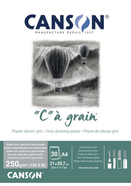 Canson C A' Grain lepený 250g A4 30l šedý