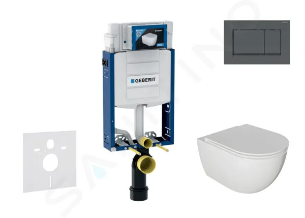 GEBERIT - Kombifix Set předstěnové instalace, klozetu Oudee a sedátka softclose, tlačítko Sigma30, matná černá/černá SANI15CA5104