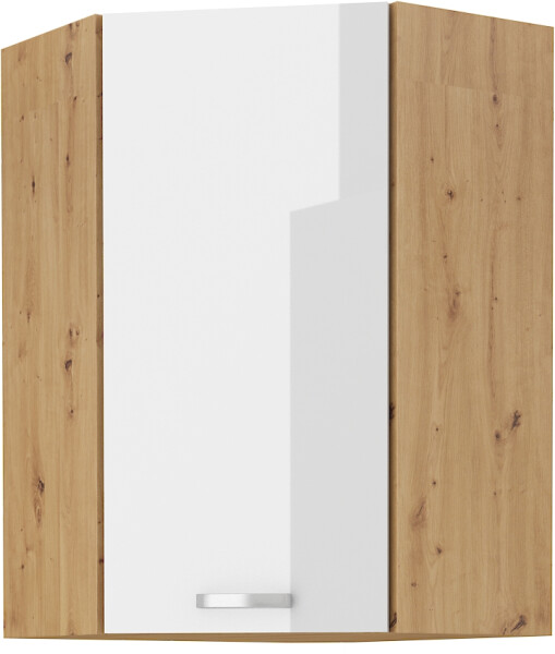 Horní rohová skříňka Artisan 60x60 GN-90 1F (45°) Barva korpusu: Dub artisan, Barva dvířek: Bílý lesk