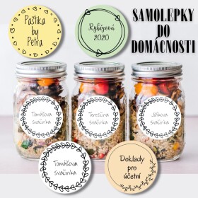 9x Samolepky nejen na marmeládu, BOHO DOMÁCNOST 47mm, voděodolné, vlastní text, výběr barev a motivů