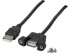 MicroConnect kabel s montážními konektory USB2.0 A (M) - USB2.0 A (F) 2m černá / 480Mbit/s (USBAAF1PANEL2)