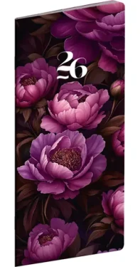 NOTIQUE Kapesní diář Fialové květy 2026 plánovací měsíční / 8 x 18 cm (PGD-MESPL-35779)