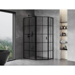 MEXEN/S - Mist Lsprchový kout pětiboký křídlový asymetrický levá 100 x 80, černá kratka, černá 8A8L-100-080-70-77-L