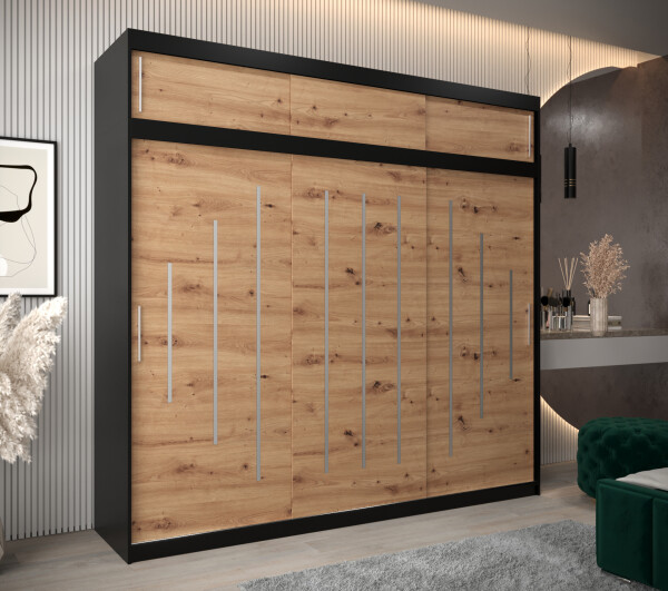 Šatní skříň Abi Y0 s nástavcem Barva korpusu: Černá, Rozměry: 250 cm, Dveře: Dub artisan