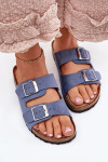 Dámské sandály na korkové platformě s přezkami modré Evisolla 41