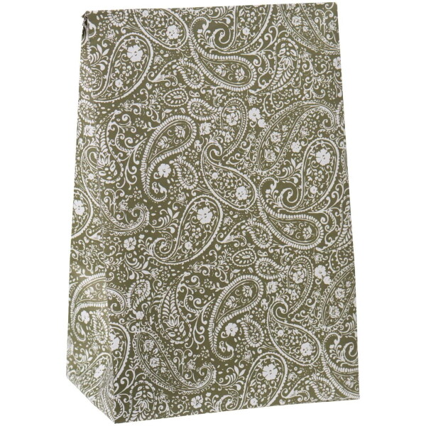 Ib Laursen Papírový sáček Paisley Green 28,5 cm – set 5 ks, zelená barva, papír