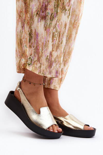 Zazoo 2893 Dámské kožené sandály na tlusté podrážce zlaté 36