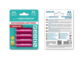 Esperanza Nabíjecí baterie AA červená / 1.2V / 2000mAh / Ni-MH / 4 ks / v blisteru (EZA104R - 5901299923375)