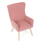 Křeslo, potah růžová manšestrová látka, dřevěné nohy, masiv kaučukovník