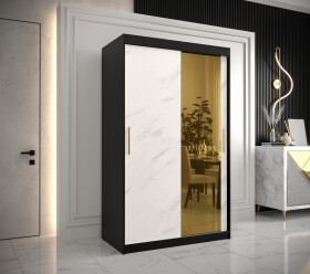 Šatní skříň Abi Golden T2 Barva korpusu: Černá, Rozměry: 120 cm, Dveře: Bílý mramor se zlatým zrcadlem