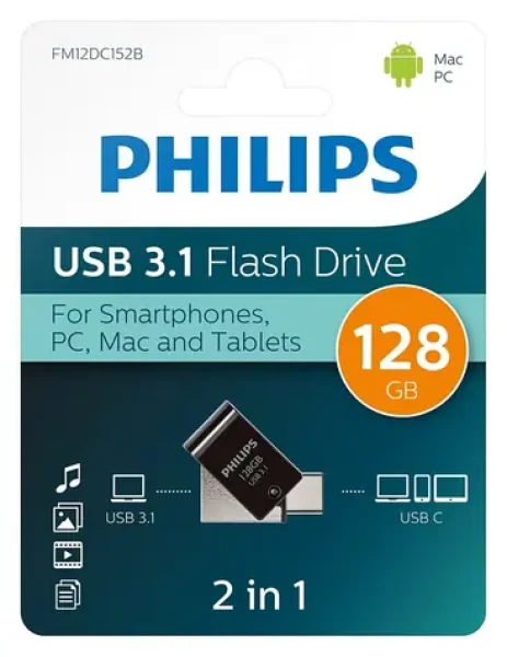 Philips OTG 2v1 128GB černá / Flash disk / USB 3.1 / USB-C / OTG (FM12DC152B/00)
