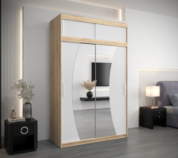 Šatní skříň Abi W0 s nástavcem Barva korpusu: Dub Sonoma, Rozměry: 150 cm, Dveře: Bílá