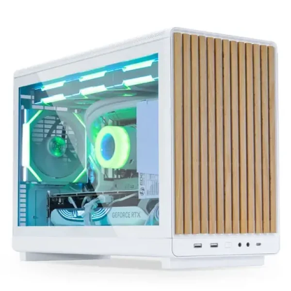 Lian Li DAN A3-mATX Wood Edition bílá / Micro ATX / 2x USB 3.0 A / 1x USB-C / bez zdroje / průhledná bočnice (A3W-WDG)